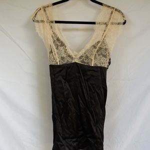 Black silk and cream lace camisole